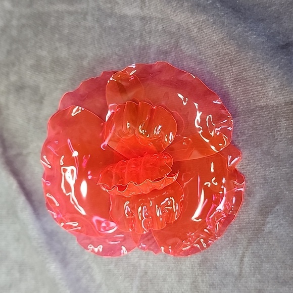 CHANEL Jewelry - Chanel Hot Neon Pink Camelia Brooch PVC